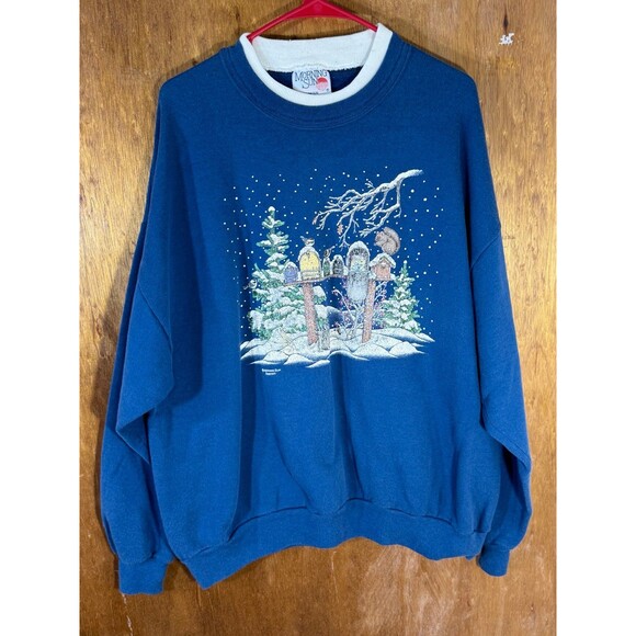 Vintage Morning Sun Christmas Winter Snow Nature Crewneck Sweater XXL‎ USA - Picture 1 of 11